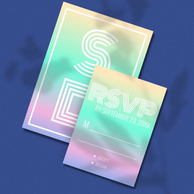 Holographic Gradient Modern Wedding RSVP   Card (Creator Uploaded)