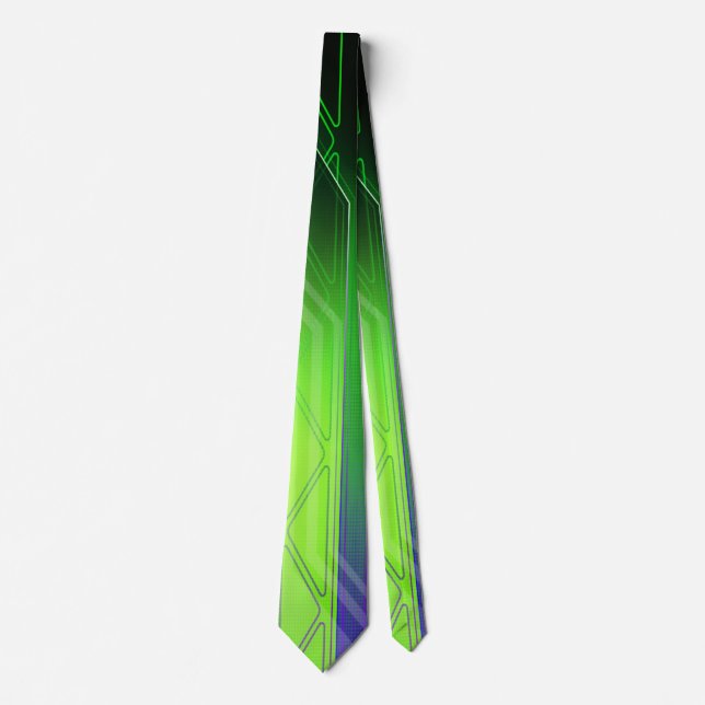 Holographic Green and Black Sci-Fi Panel Tie (Front)