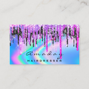 Holographic Hair Makeup Beauty Salon Drips Pinky Business Card