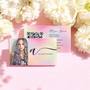 Holographic hair makeup photo initial qr code business card