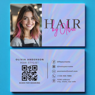 Holographic Hair Stylist Photo QR Code  Business Card