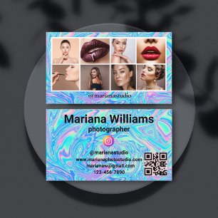 holographic instagram 8 photos collage qr code business card