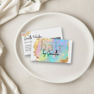 Holographic Iridescent Agate Hair Stylist Salon QR Business Card