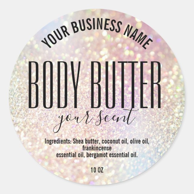 holographic iridescent BODY BUTTER  product label (Front)