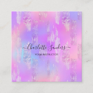 Holographic iridescent gold foil square business card