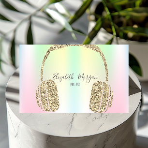 Holographic Iridescent Gold Glitter Headphone DJ Business Card