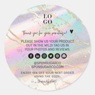 Holographic Iridescent Opal Gem Business Thank You Classic Round Sticker