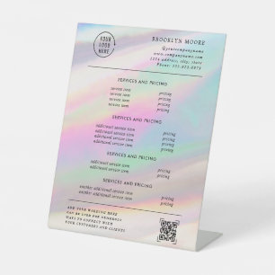 Holographic Iridescent Opal Pricing Pedestal Sign