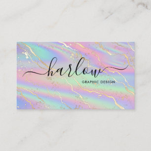 Holographic Iridescent Opal Stone Gold Marble Business Card
