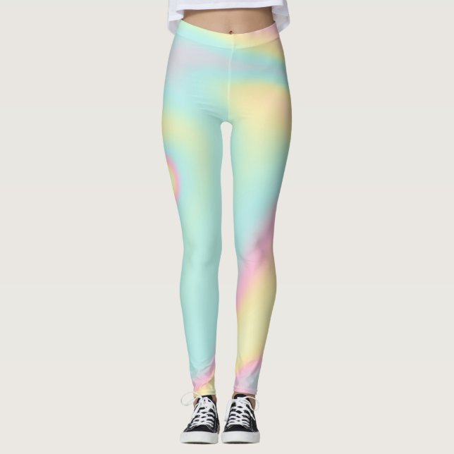 Holographic Iridescent Pastel Rainbow Leggings (Front)