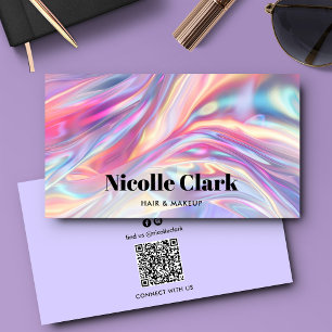 Holographic Iridescent QR Code Modern Business Card