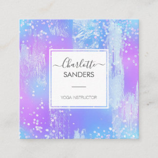 Holographic iridescent silver foil square business card