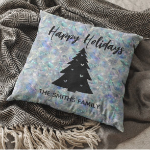 Holographic Iridescent Texture Happy Holidays Cushion
