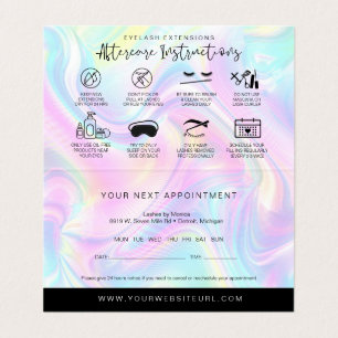 Holographic Lash Aftercare & Appointment Reminder  Business Card