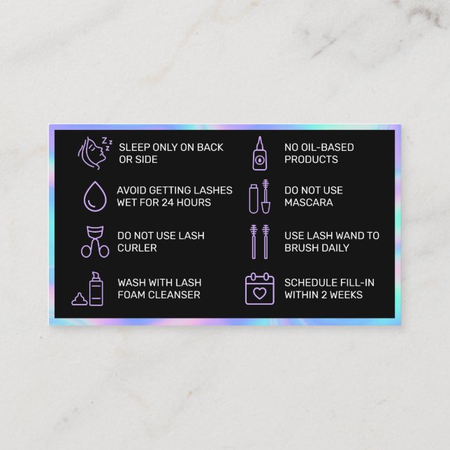 Holographic Lash Aftercare Card (Back)