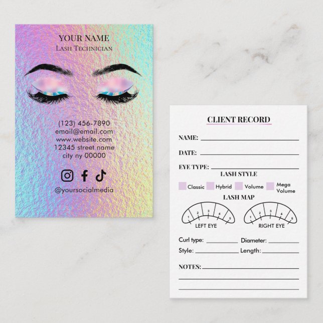 Holographic Lash Client Record Form Business Card (Front/Back)