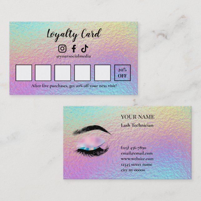Holographic Lash Technician Loyalty Card (Front/Back)