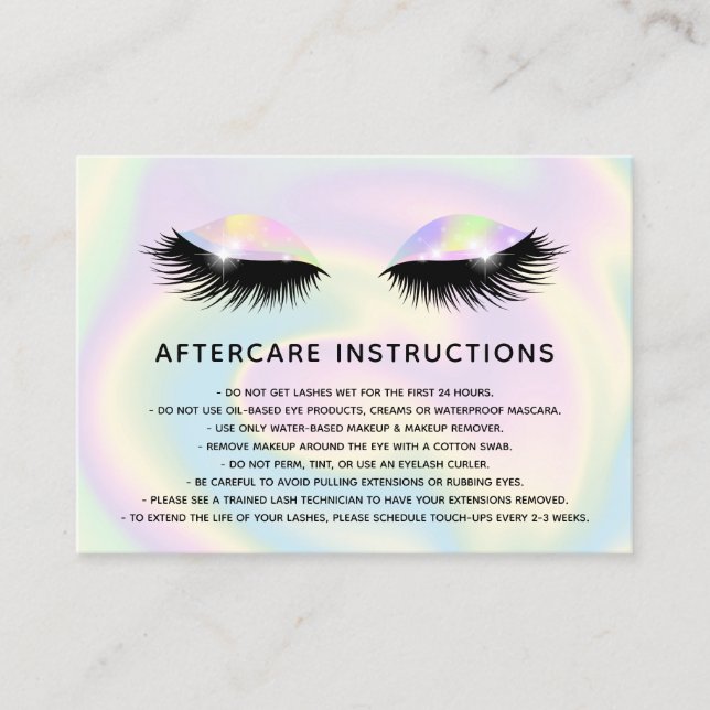 Holographic lashes Beautiful  Eye Aftercare Referral Card (Front)