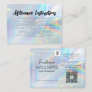 holographic Lashes Eyelash Extensions aftercare Business Card