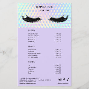 Holographic Lashes Salon Price List Menu
