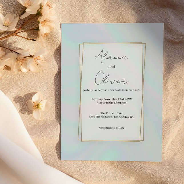 Holographic lavender pastel blue marble Wedding Invitation (Holographic lavender pastel blue marble Wedding )