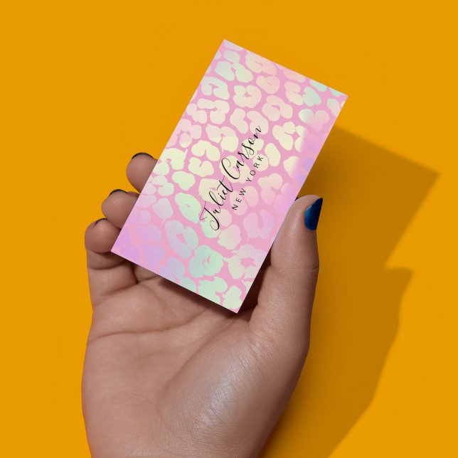 Holographic Leopard Print Pink  Business Card (Creator Uploaded)