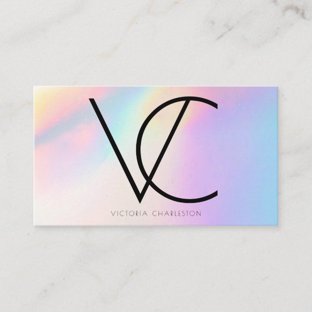 Holographic Light Flare Modern Initials Business Card (Front)