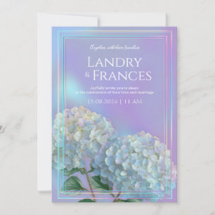 Holographic Linear Lavender Hydrangea Wedding Invitation