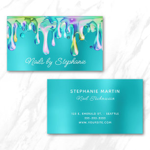 Holographic Liquid Drip Turquoise Blue Business Card