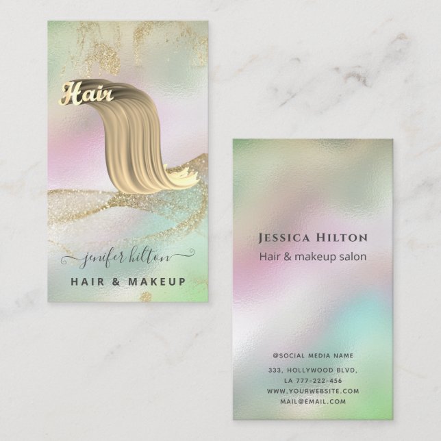 Holographic liquid glitter gold hair abstract  business card (Front/Back)