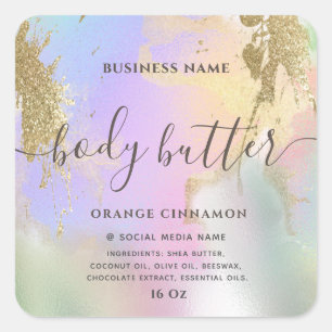 Holographic liquid glitter gold modern script square sticker