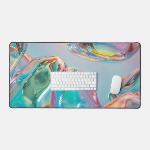 Holographic Liquid Metal Gradient Aura Aesthetic Desk Mat