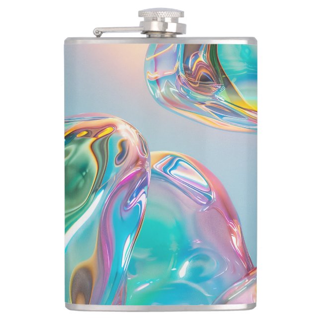 Holographic Liquid Metal Gradient Aura Aesthetic Hip Flask (Front)