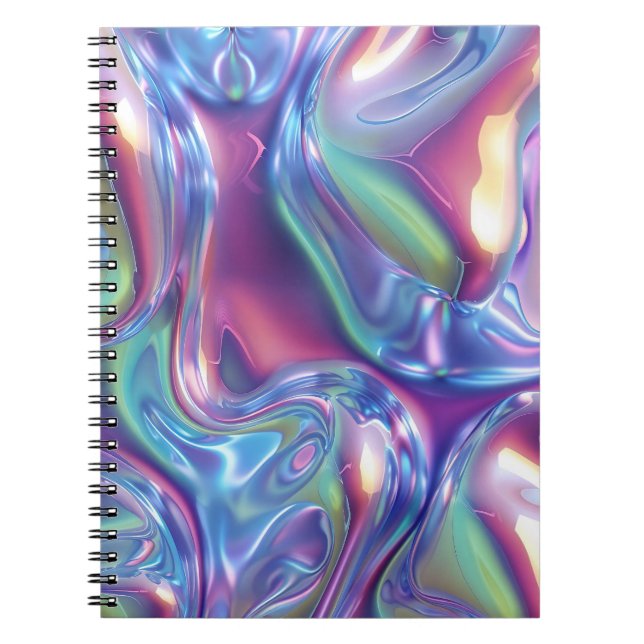 Holographic Liquid Metal Gradient Aura Aesthetic Notebook (Front)