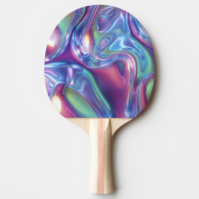 Holographic Liquid Metal Gradient Aura Aesthetic Ping Pong Paddle (Front)