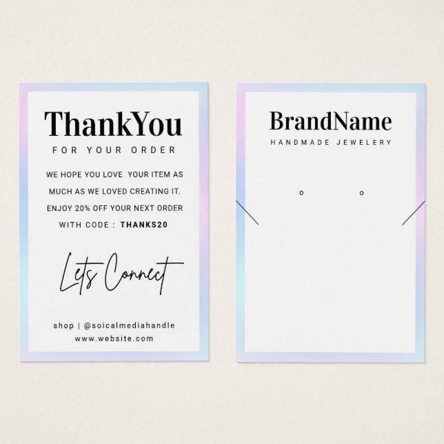 Holographic Logo Necklace Earrings Thank You Card (Front & Back)