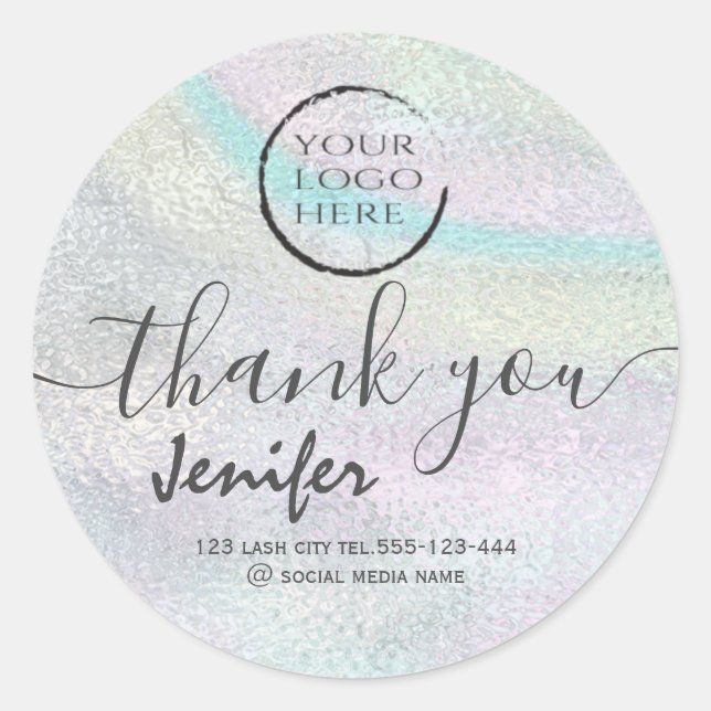 holographic  logo script thank you classic round s sticker (Front)