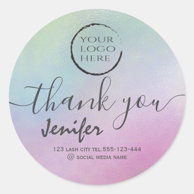 holographic  logo script thank you classic round s sticker (Front)