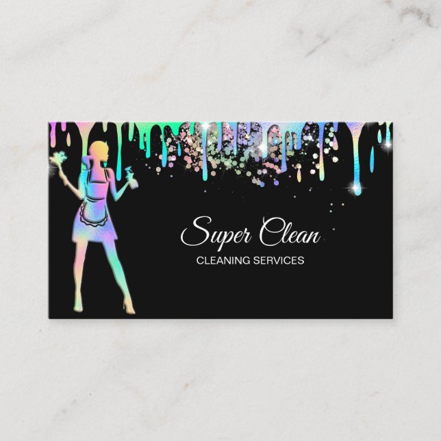 Holographic Maid Cleaning Cleaning Services Busine Business Card (Front)