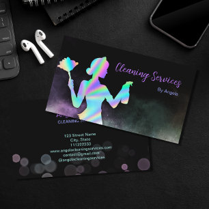 Holographic Maid Cleaning Services Sparkling Chic Business Card