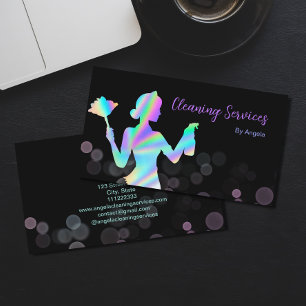 Holographic Maid Cleaning Services Sparkling Chic Business Card