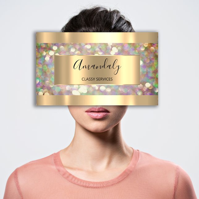 Holographic Makeup Artist Gold Lashes Extension Business Card (Holographic Makeup Artist Gold Lashes Extension Business Card)