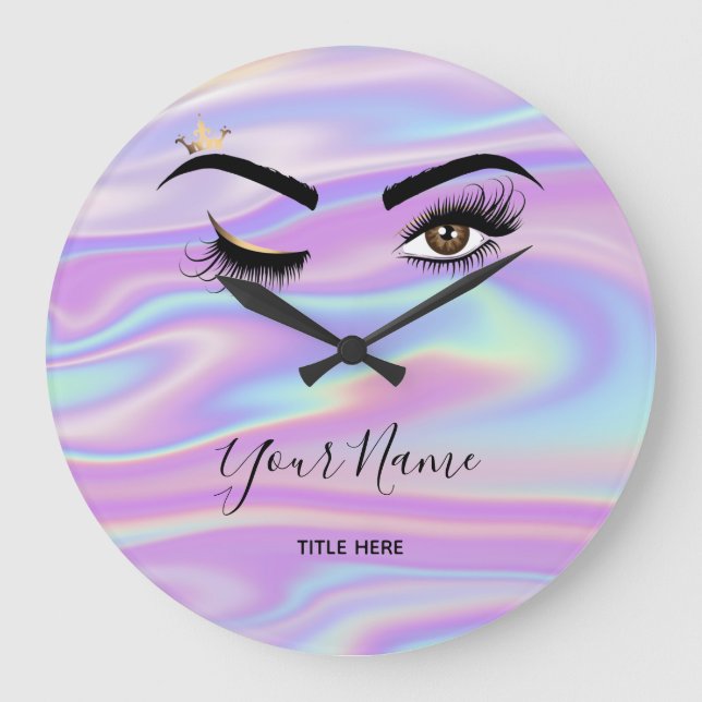 Holographic Makeup artist Wink Eye Lash Extensions Large Clock (Front)