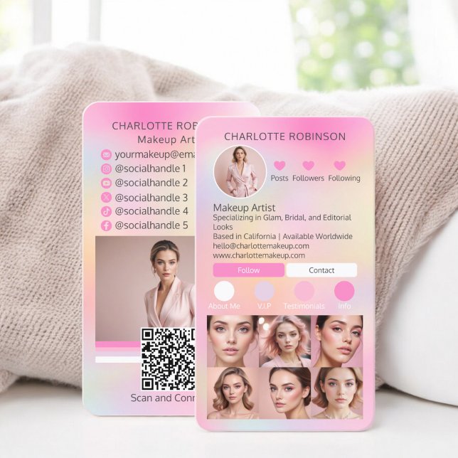 Holographic Makeup beauty Social Media Influencer Business Card (Holographic Makeup beauty Social Media Influencer Business Card instagram)