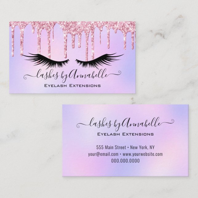 Holographic Makeup EyeLashes Sparkle Glitter Drip  Business Card (Front/Back)
