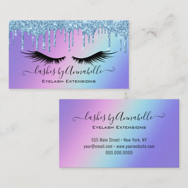 Holographic Makeup EyeLashes Sparkle Glitter Drip  Business Card (Front/Back)
