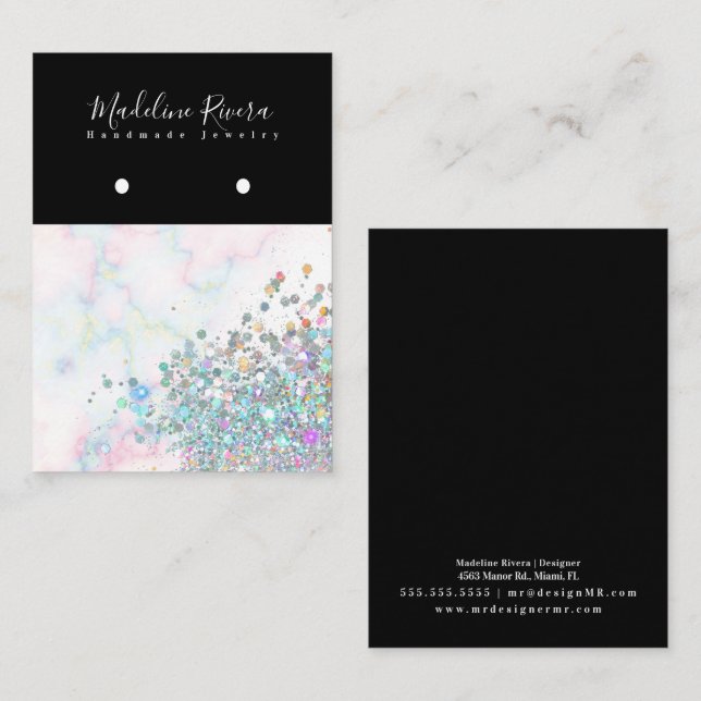 Holographic Marble Black Earring Display Card (Front/Back)