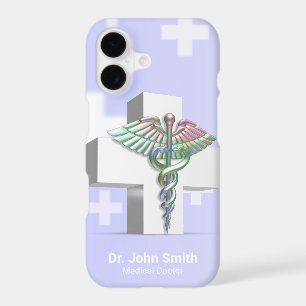 Holographic Medical 3D Caduceus White Cross