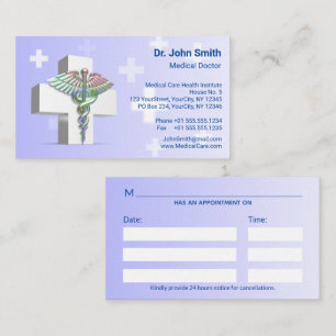 Holographic Medical 3D Caduceus White Cross Appointment Card