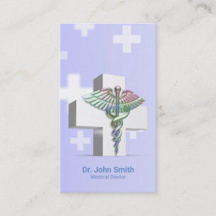 Holographic Medical 3D Caduceus White Cross Business Card
